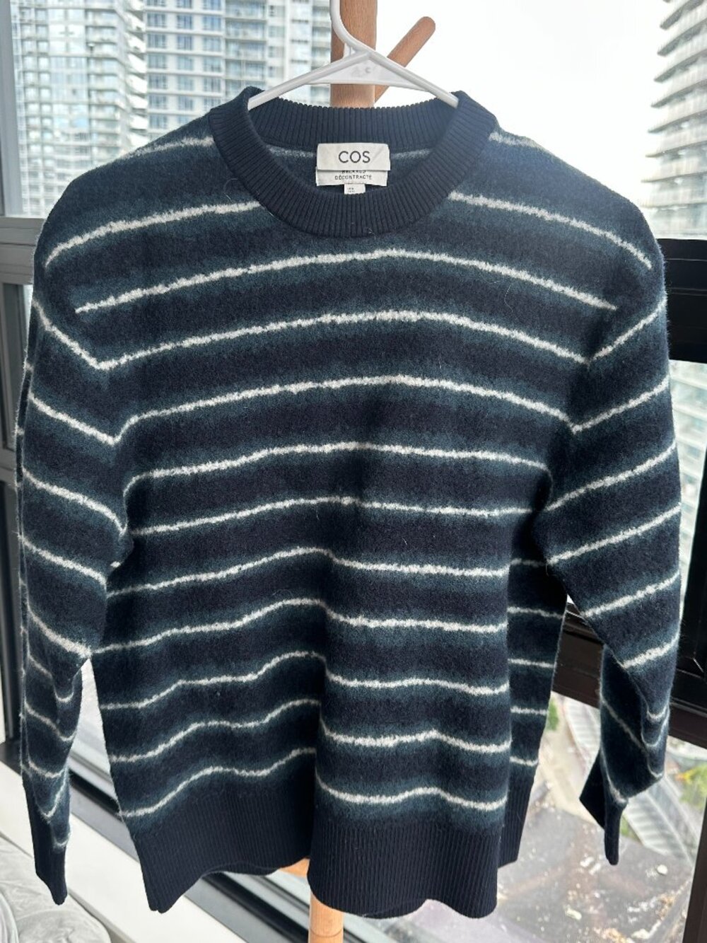 COS Navy White Striped Knit Sweater Relaxed Fit Size XL